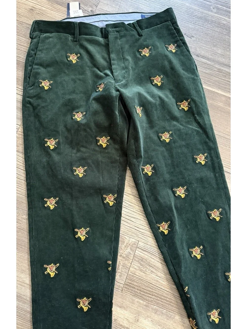POLO Ralph Lauren Mens 33x30 Green Embroidered Corduroy Pants Fox/French NWT